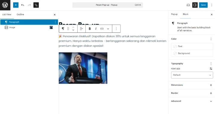 Sample Popup post editor